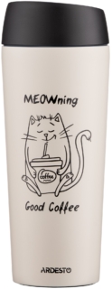 Термочашка Ardesto Coffee Time Meowning, 450мл, нержавеющая сталь, бежевый