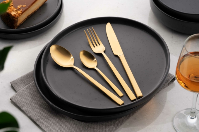 Набор столовых приборов Ardesto Black Mars Favola, 4 прибора, нержавеющая сталь, золотой