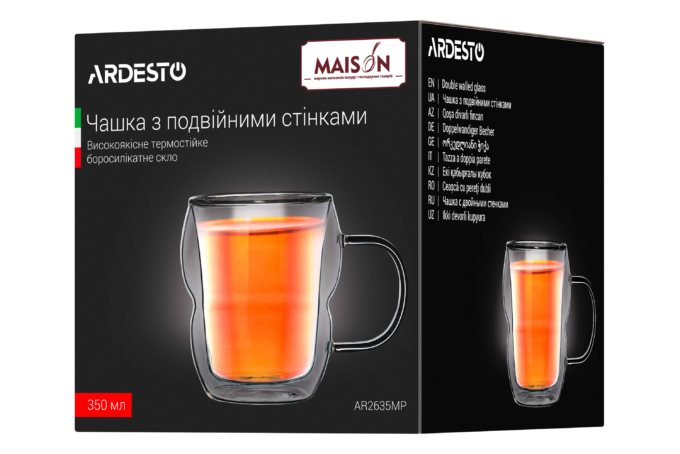 Ardesto mug with handle, 350ml, borosilicate glass, transparent