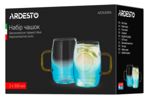 ARDESTO Набір чашок з ручками Blue Atlantic, 300 мл, 2 од., боросилікатне скло
