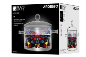 Кастрюля с крышкой Ardesto Black Mars, 2л, боросиликатное стекло
