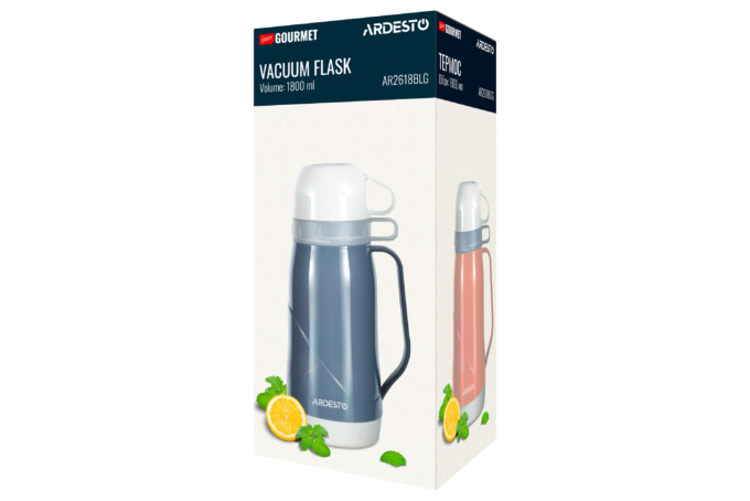 Термос Ardesto Gemini Gourmet, 1800мл, пластик, боросиликатное стекло, синий