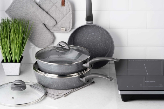 Ardesto Deep Fry pan with lid Gemini Gourmet Apulia, 26cm, aluminium, gray