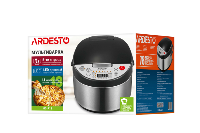 Мультиварка Ardesto, 860Вт, чаша-5л, электронное управл., книга рецептов, металл/пластик, серо-черный