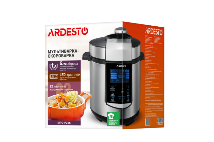 Ardesto pressure cooker, 900W, bowl-6l, electronic control, recipes book, iron/plastic, silver