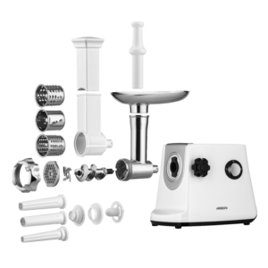 Ardesto meat grinder, 1600W, 1.6kg/min, 3 cutting plates, sausages nozzle, 3 vegetable slicer, plastik, black-silver