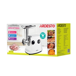 Ardesto meat grinder, 1600W, 1.6kg/min, 3 cutting plates, sausages nozzle, 3 vegetable slicer, plastik, black-silver