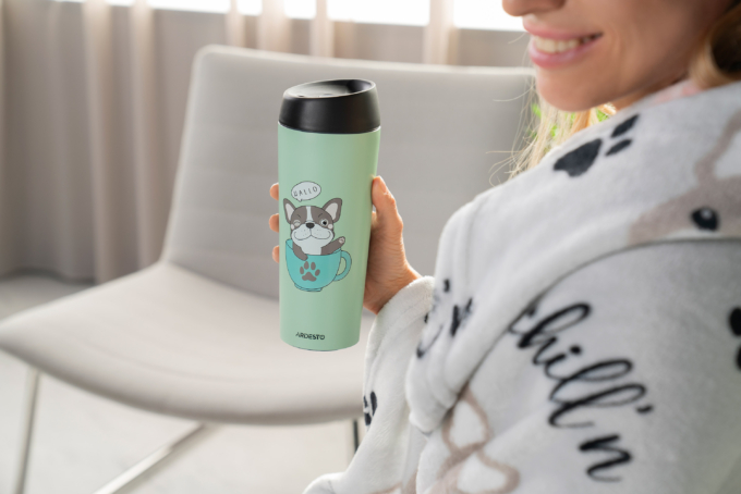 Ardesto Travel mug Coffee time Frenchie, 450ml, stainless steel, green
