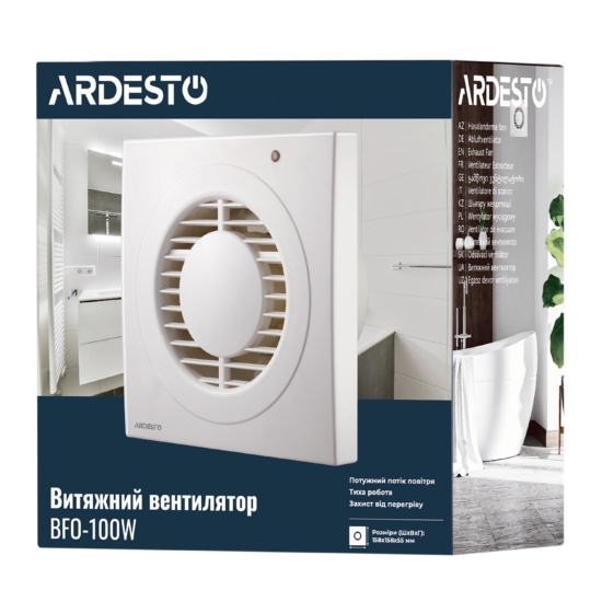 Bathroom Exhaust Fan Ardesto 15 W, 80 m3/h, 2400 rpm, 33 dB, white