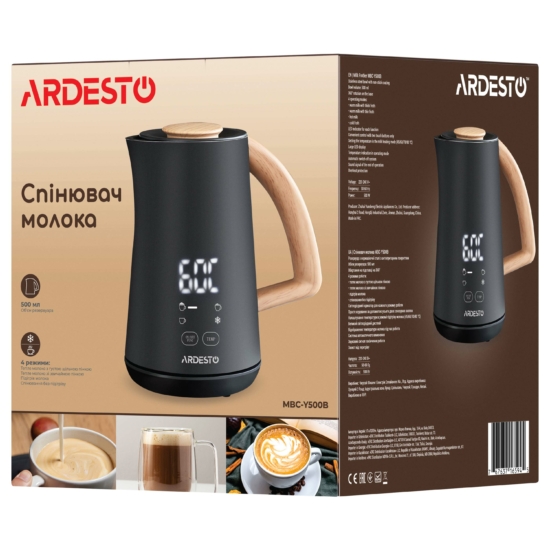 Спінювач-підігрівач Ardesto 500Вт, ємність резервуару-500мл, LED-дисплей, чорний