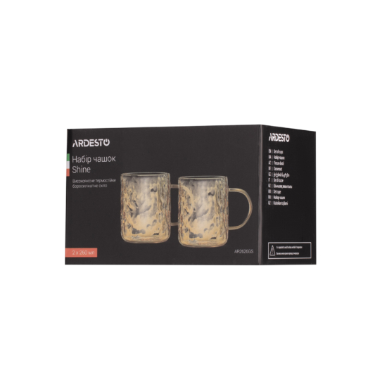 Ardesto Set of cups Shine, 260ml, 2pcs, borosilicate glass, golden