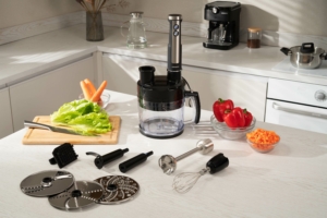 Блендер Ardesto погружной 1000Вт, 7в1, чаша-2000мл, насадка для нарезания кубиками, черно-серебристый