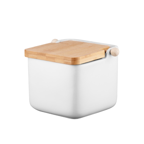 Ardesto Sugar bowl Midori 12х12х11cm, 840ml, ceramic, bamboo, white