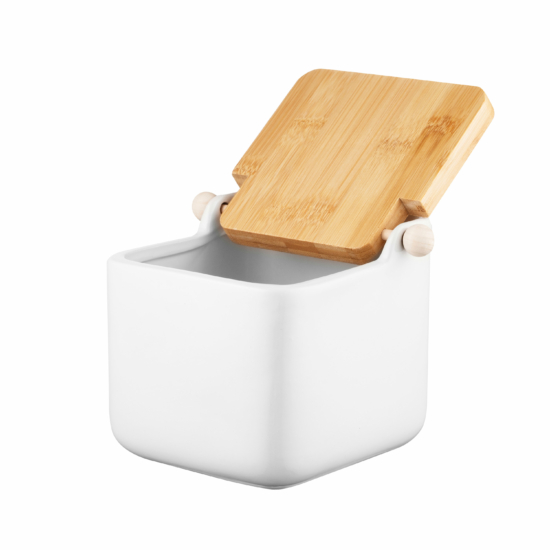 Ardesto Sugar bowl Midori 12х12х11cm, 840ml, ceramic, bamboo, white