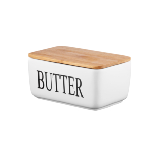Ardesto Butter dish Midori 16.5х10х8cm, ceramic, bamboo, white