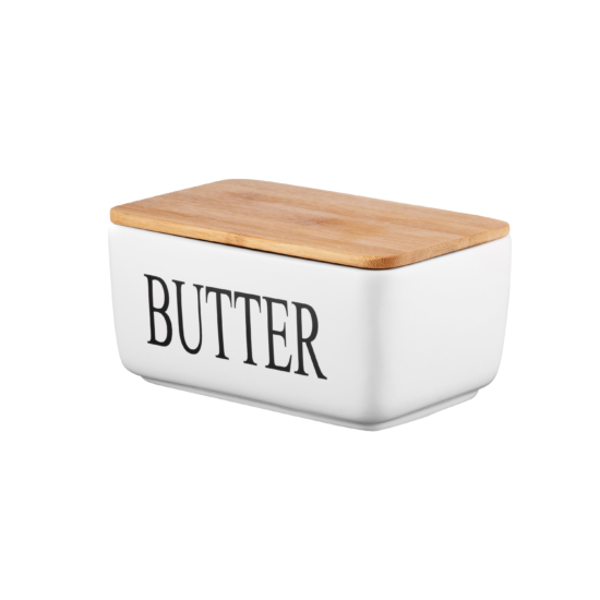 Ardesto Butter dish Midori 16.5х10х8cm, ceramic, bamboo, white