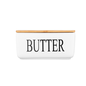 Ardesto Butter dish Midori 16.5х10х8cm, ceramic, bamboo, white