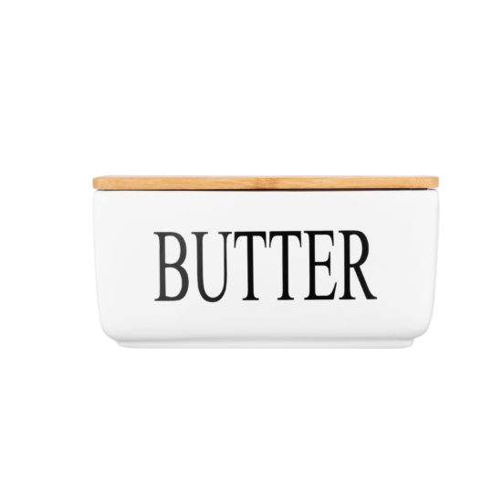 Ardesto Butter dish Midori 16.5х10х8cm, ceramic, bamboo, white