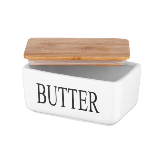 Ardesto Butter dish Midori 16.5х10х8cm, ceramic, bamboo, white