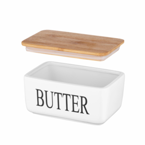 Ardesto Butter dish Midori 16.5х10х8cm, ceramic, bamboo, white