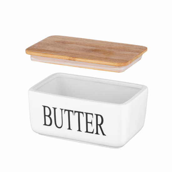 Ardesto Butter dish Midori 16.5х10х8cm, ceramic, bamboo, white