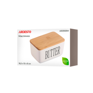 Ardesto Butter dish Midori 16.5х10х8cm, ceramic, bamboo, white