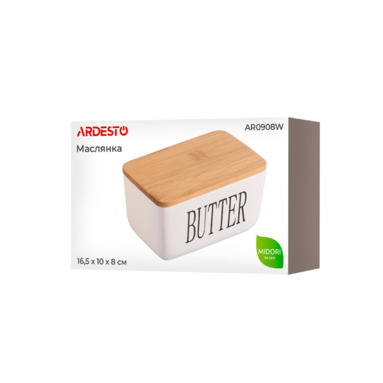 Ardesto Butter dish Midori 16.5х10х8cm, ceramic, bamboo, white