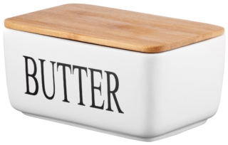 Ardesto Butter dish Midori 16.5х10х8cm, ceramic, bamboo, white