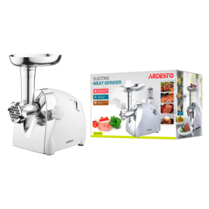 Meat grinder Ardesto, 2000W, prod.-1.9kg/min, 3 cutting plates+for sausag.plates, 3 vegetable slicer, plastik, black-silver