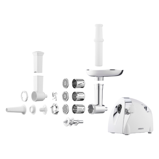 Meat grinder Ardesto, 2000W, prod.-1.9kg/min, 3 cutting plates+for sausag.plates, 3 vegetable slicer, plastik, black-silver