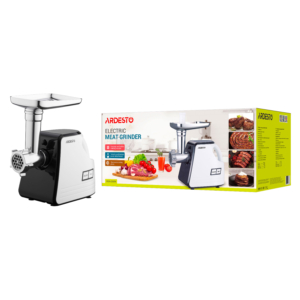 М’ясорубка Ardesto, 2300Вт, продук.-2.2кг/хв, 4 решітки + для ковб., кеббе, насадка для томатів, пластик, біло-чорний