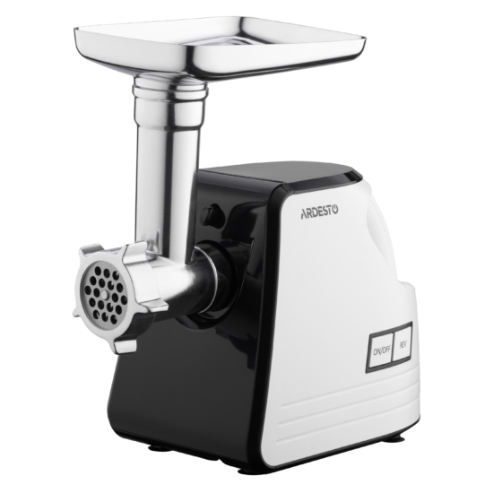 М’ясорубка Ardesto, 2300Вт, продук.-2.2кг/хв, 4 решітки + для ковб., кеббе, насадка для томатів, пластик, біло-чорний