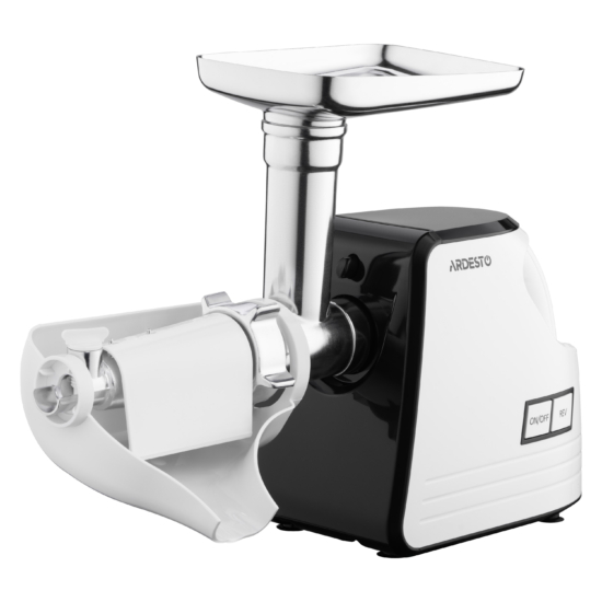 М’ясорубка Ardesto, 2300Вт, продук.-2.2кг/хв, 4 решітки + для ковб., кеббе, насадка для томатів, пластик, біло-чорний