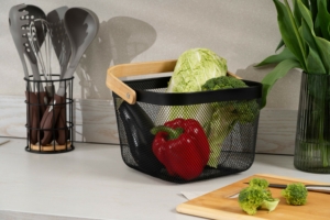 Корзина с ручкой Ardesto Midori 25х24.5х18см, металл, бамбук, черный