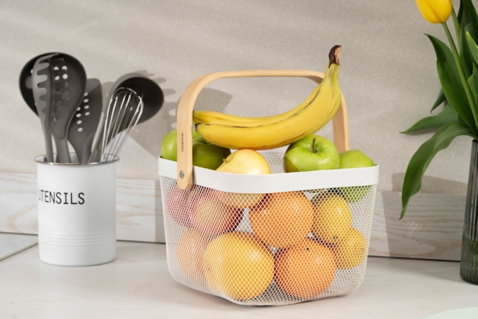 Ardesto Basket with handle Midori 25х24.5х18cm, metal, wood, white
