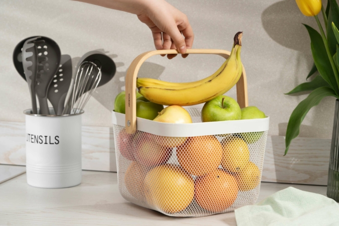 Ardesto Basket with handle Midori 25х24.5х18cm, metal, wood, white
