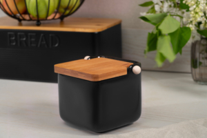 Сахарница Ardesto Midori 12х12х11см, 840мл, керамика, бамбук, черный