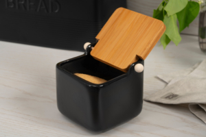 Сахарница Ardesto Midori 12х12х11см, 840мл, керамика, бамбук, черный