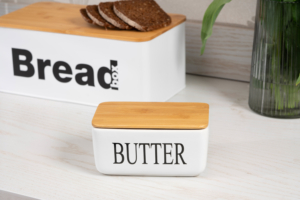 Ardesto Butter dish Midori 16.5х10х8cm, ceramic, bamboo, white