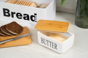 Ardesto Butter dish Midori 16.5х10х8cm, ceramic, bamboo, white