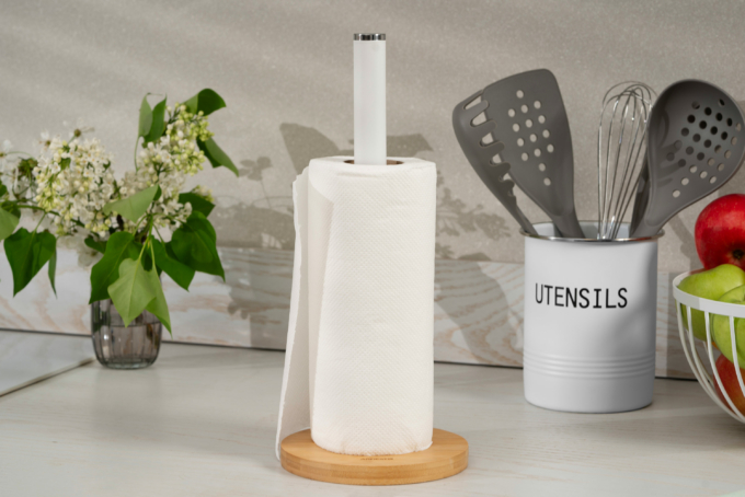 Ardesto Paper Towel Holder Midori 15х34cm, metal, bamboo, white
