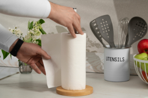 Ardesto Paper Towel Holder Midori 15х34cm, metal, bamboo, white