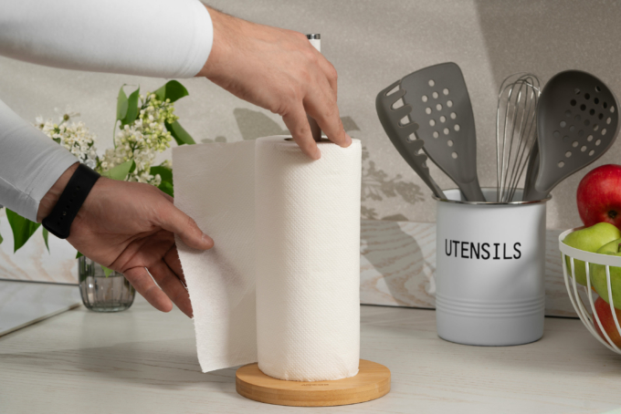Ardesto Paper Towel Holder Midori 15х34cm, metal, bamboo, white