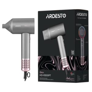 Фен Ardesto Pink Touch, 1600Вт, 2 скорости, 3 темп.режима, ионизация, диффузор, магнитные насадки, серый+розовый