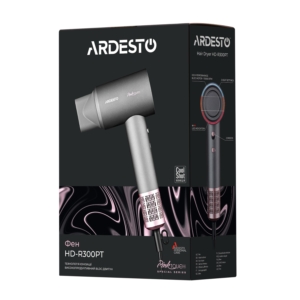 Фен Ardesto Pink Touch, 1600Вт, 2 скорости, 3 темп.режима, ионизация, диффузор, магнитные насадки, серый+розовый
