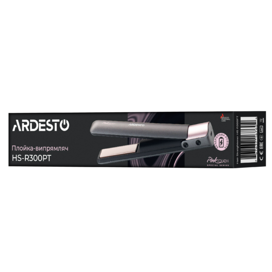 Выпрямитель Ardesto Pink Touch, аккумуляторный, 50Вт, 160-200C, дисплей, керамика, USB-C > USB-A, серый+розовый