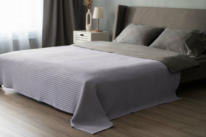 Ardesto Pique blanket 220x230cm, 100% cotton, light grey