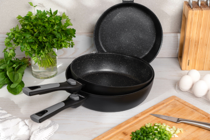 Сковорода глубокая со съемной ручкой Ardesto Gemini Bari, 26см, алюминий, черный