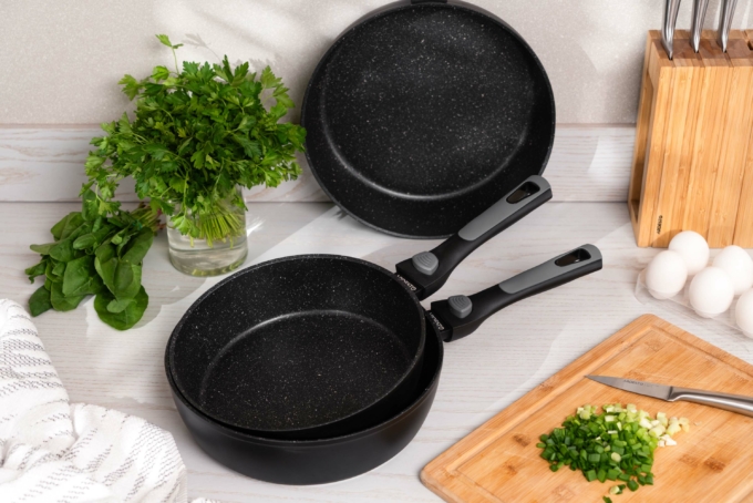 Сковорода глубокая со съемной ручкой Ardesto Gemini Bari, 26см, алюминий, черный