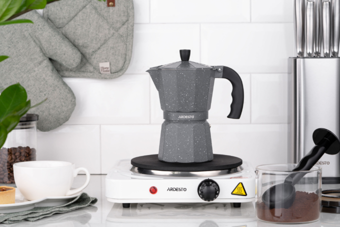 Гейзерная кофеварка Ardesto Gemini Molise, 0.24л, 6 чашек, алюминий, серый